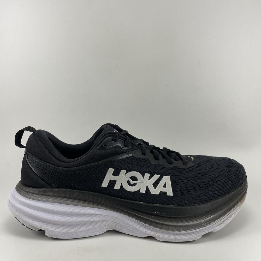Hoka Bondi 8 Running Shoes Mens Size 10.5 D Black/White Cushioned Road Sneakers